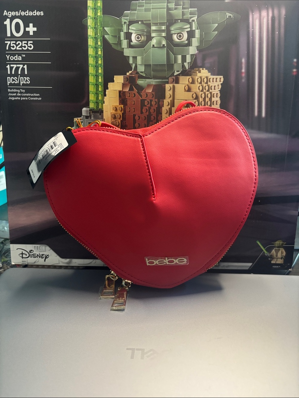 bebe Red Heart-Shaped Crossbody Bag with Gold Hardware